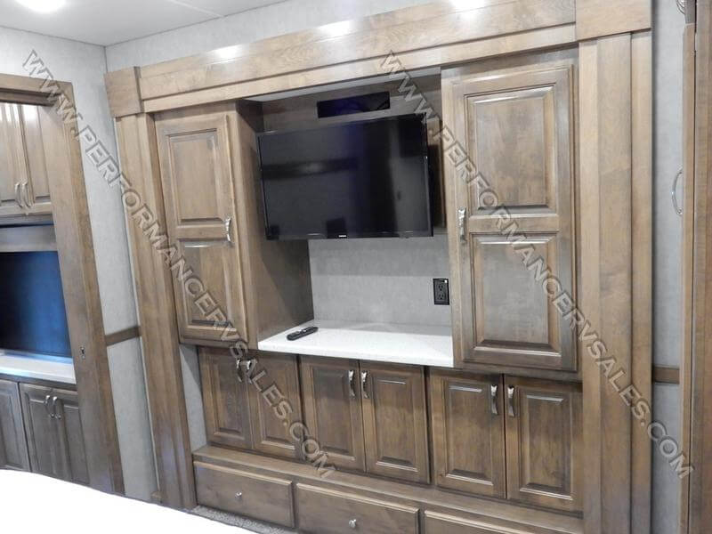 2022 Showhauler Motorhome Conversion 35QQSSL master bedroom entertainment center