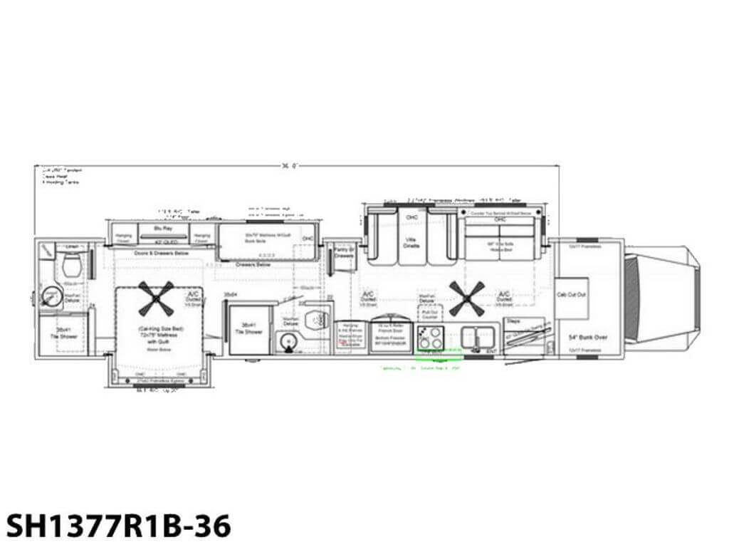 2024 Showhauler Motorhome Conversion SH1377R1B-36 Floor Plan