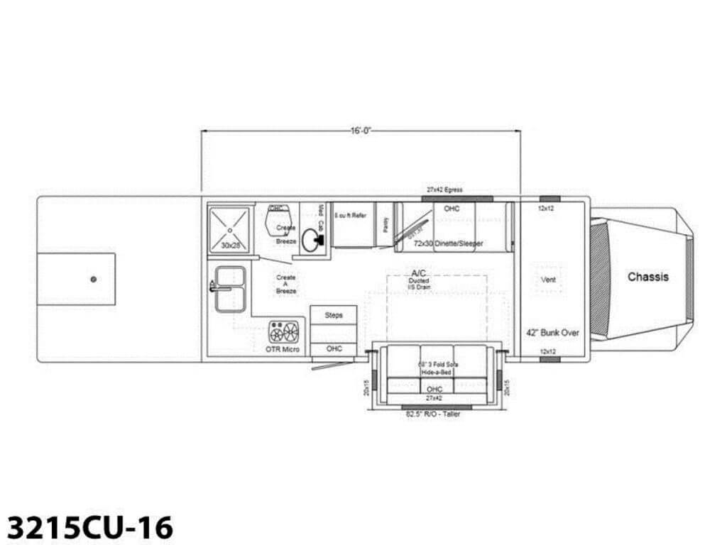 2024 Showhauler Toterhome Conversion 3215CU-16 Floor Plan