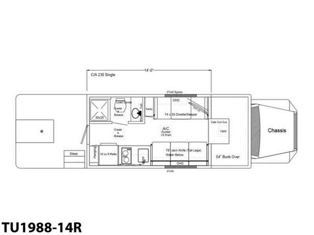 2024 Showhauler Toterhome Conversion TU1988-14R Floor Plan