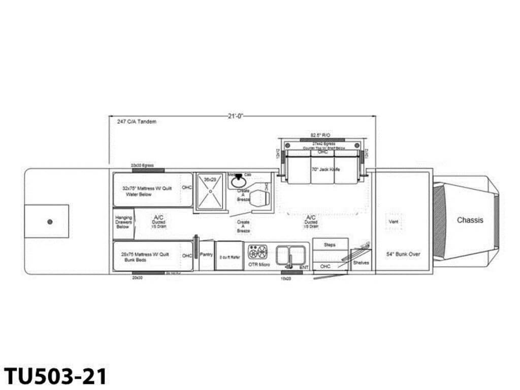 2024 Showhauler Toterhome Conversion TU503-21 Floor Plan